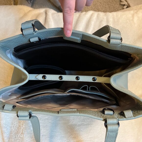 RARE! - Dagne Dover - Leather Work Bag / Crossbody - Grey/Sage Green - Picture 8 of 11